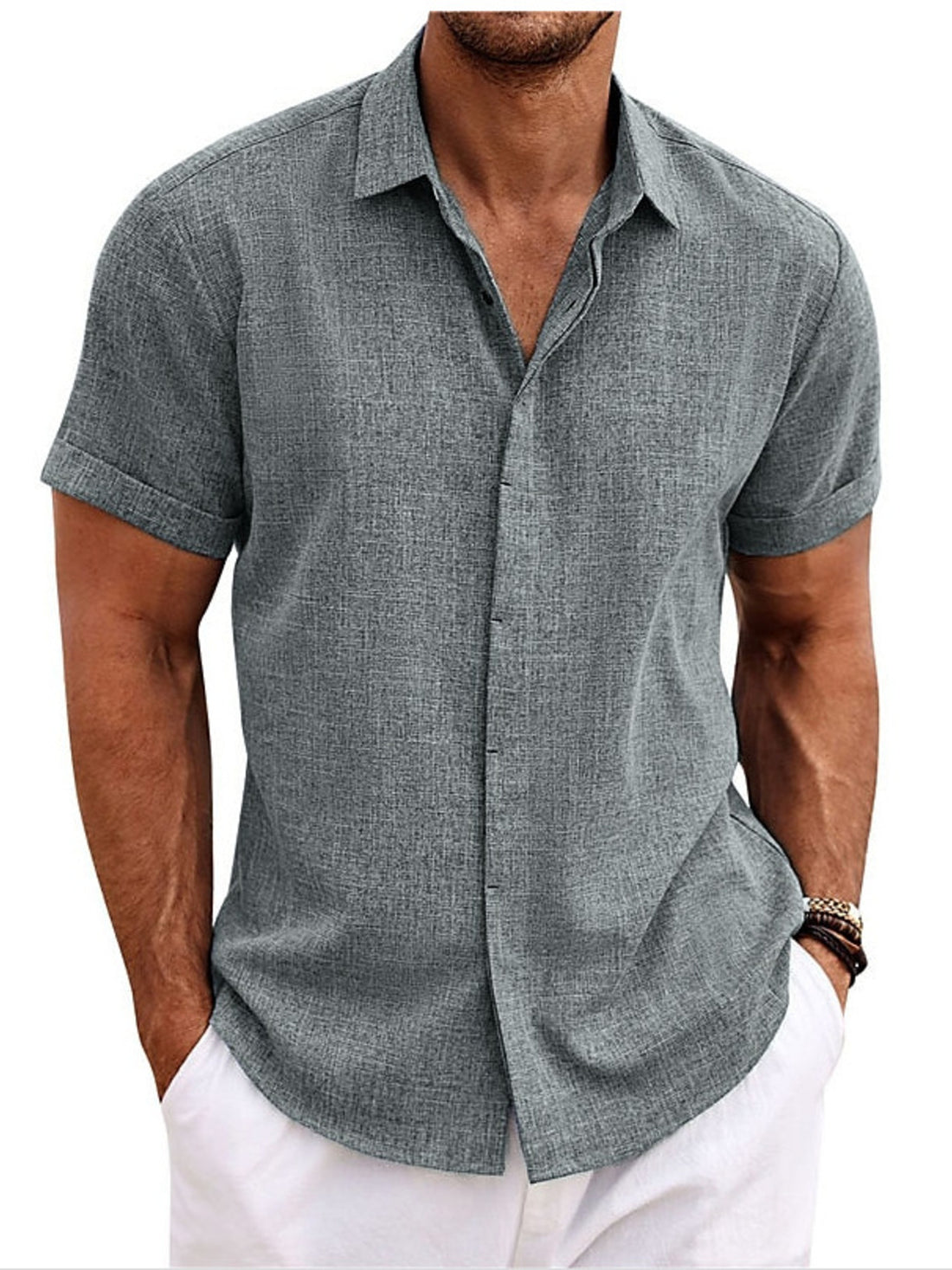 Men's Full Size Casual Short Sleeve Button-Down Shirt Plus Size - cas7m