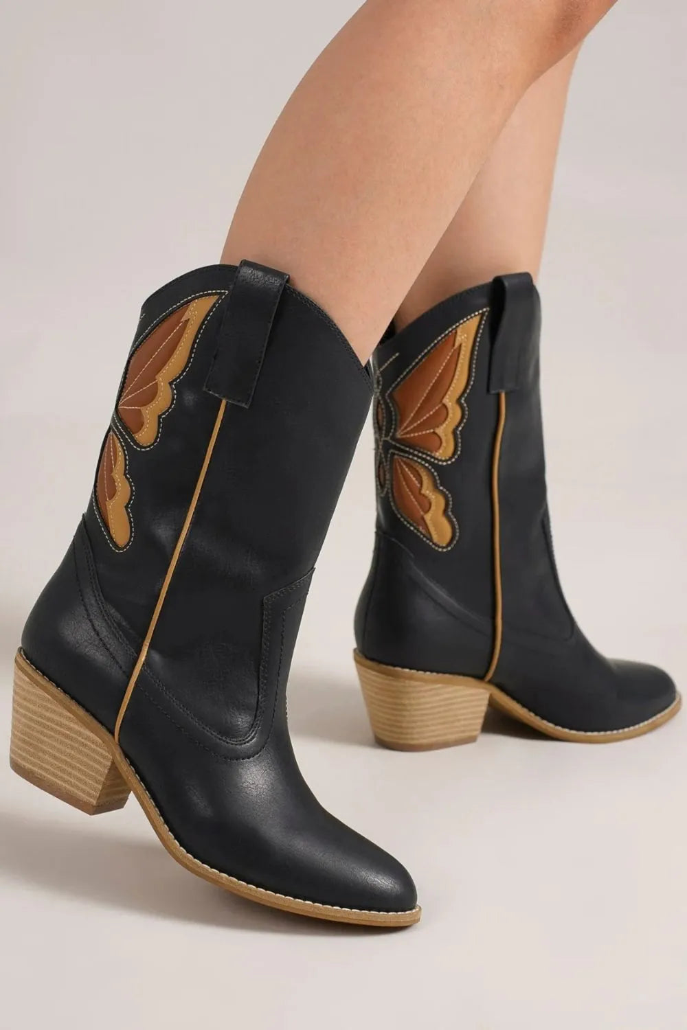 Beast Fashion Butterfly Cut Detail Point Toe Boots - cas7m