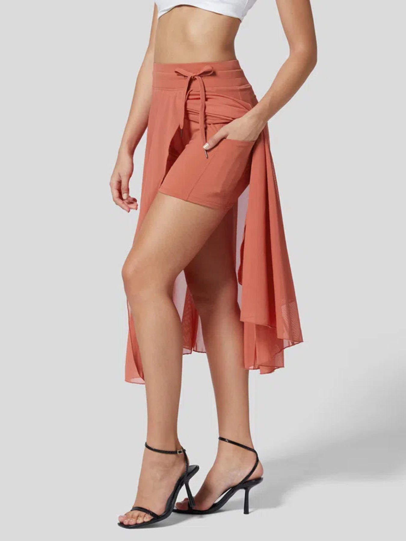 Slit Flowy Skirt with Shorts Liner - cas7m