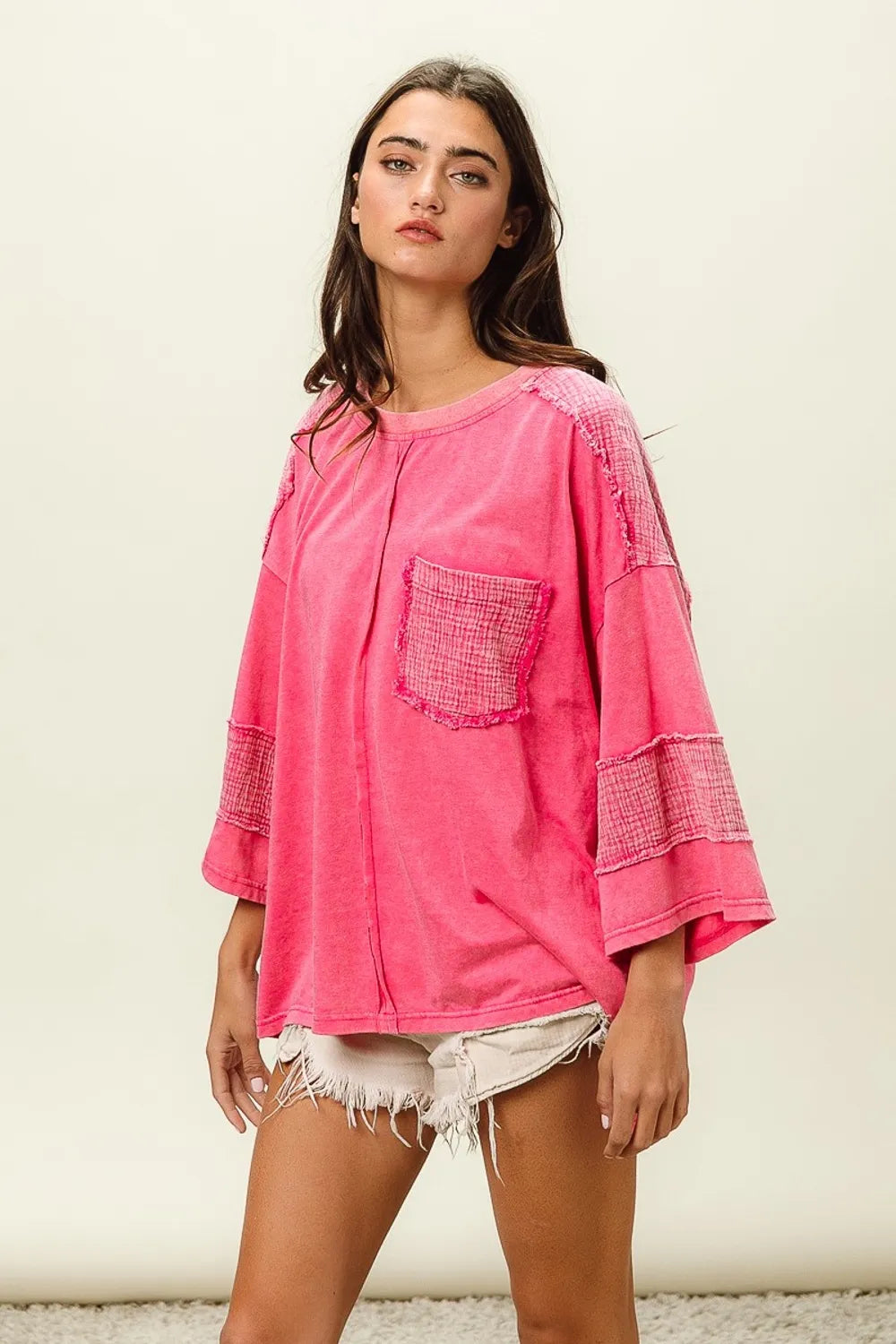 BiBi High-Low Washed T-Shirt - cas7m