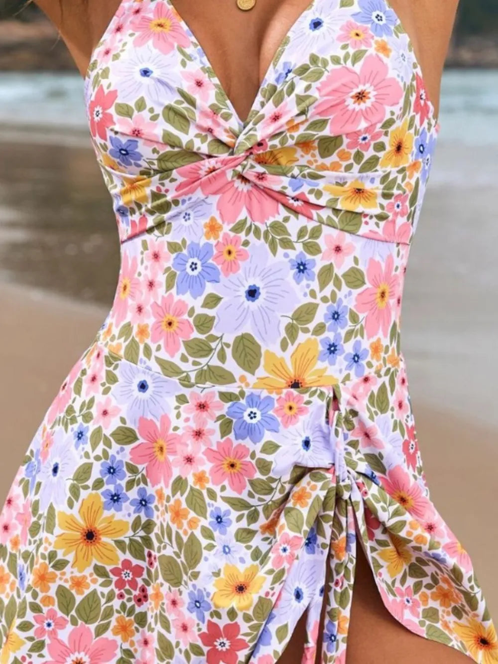 Twisted Front Crisscross Double Spaghetti Strap One-Piece Swimwear - cas7m