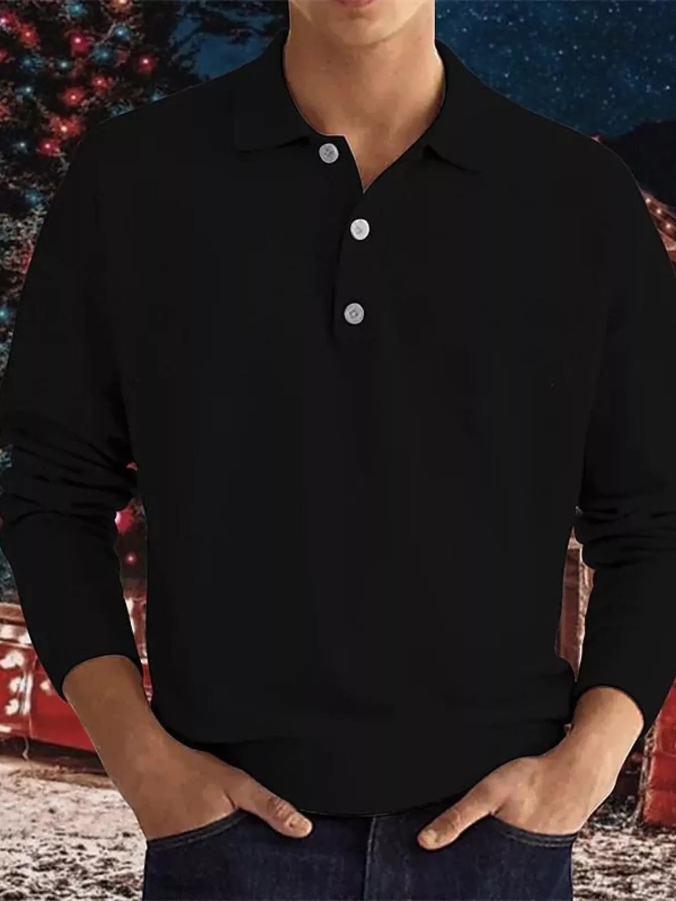 Men's Plus Size Long Sleeve Casual Polo Shirt - cas7m