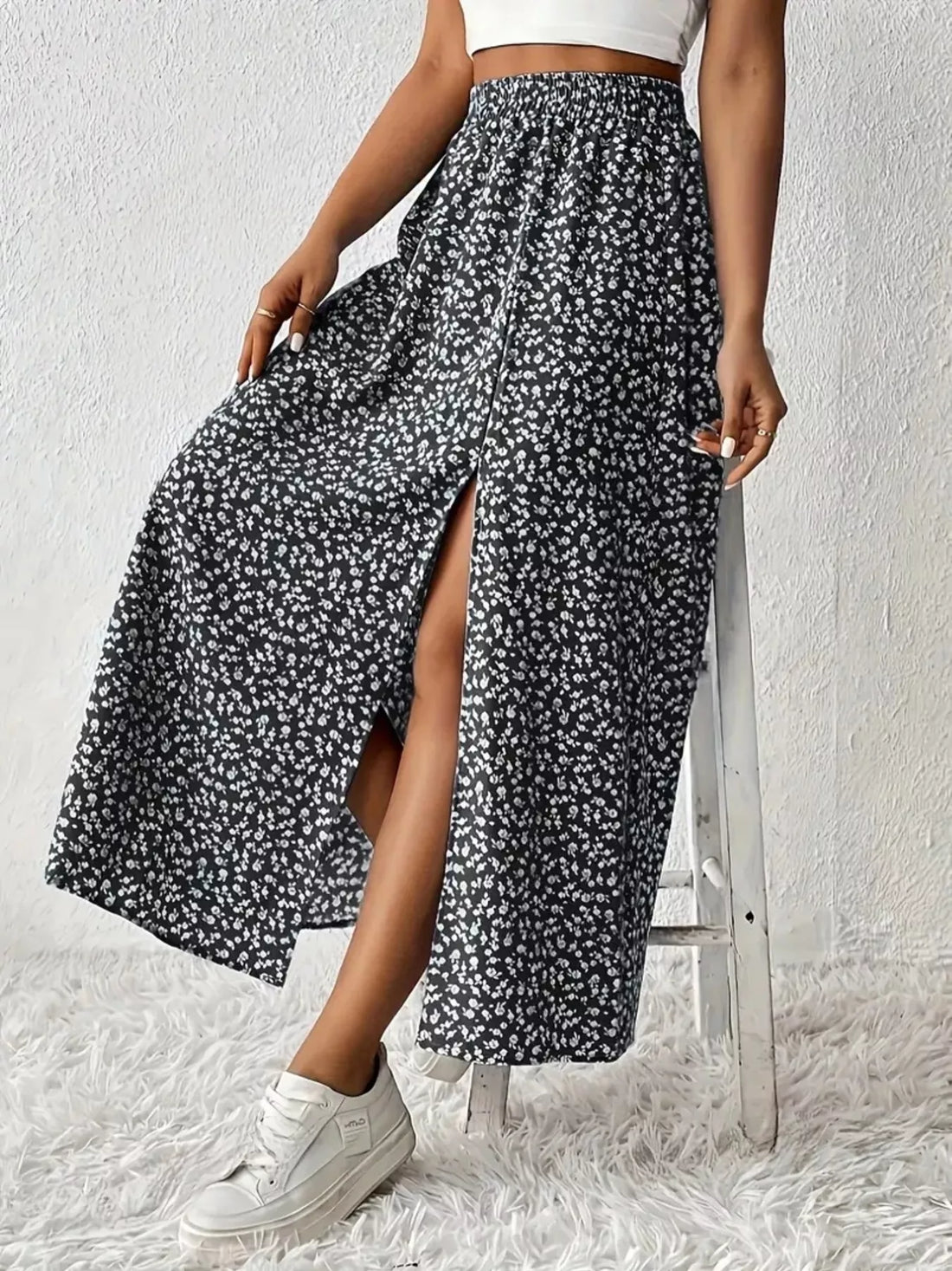 Slit Printed Skirt - cas7m
