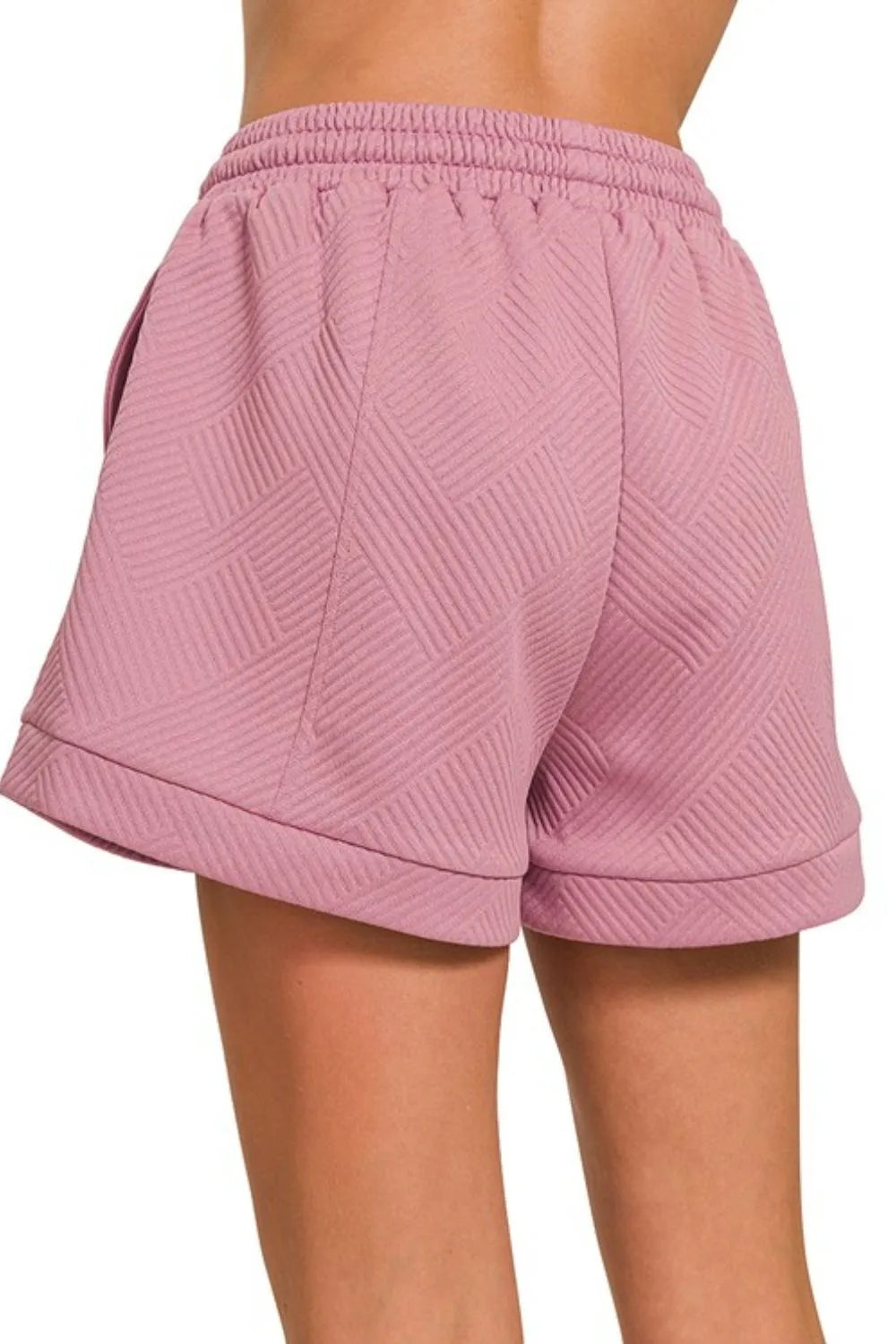 Zenana Textured Knit Jacquard Drawstring Shorts - cas7m