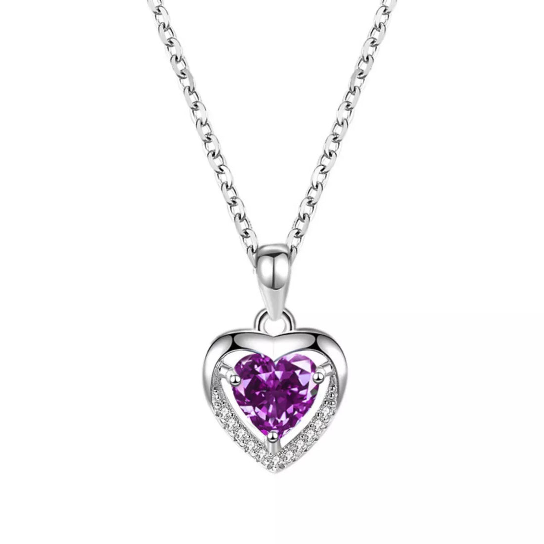 925 Sterling Silver Zircon Heart Necklace - cas7m