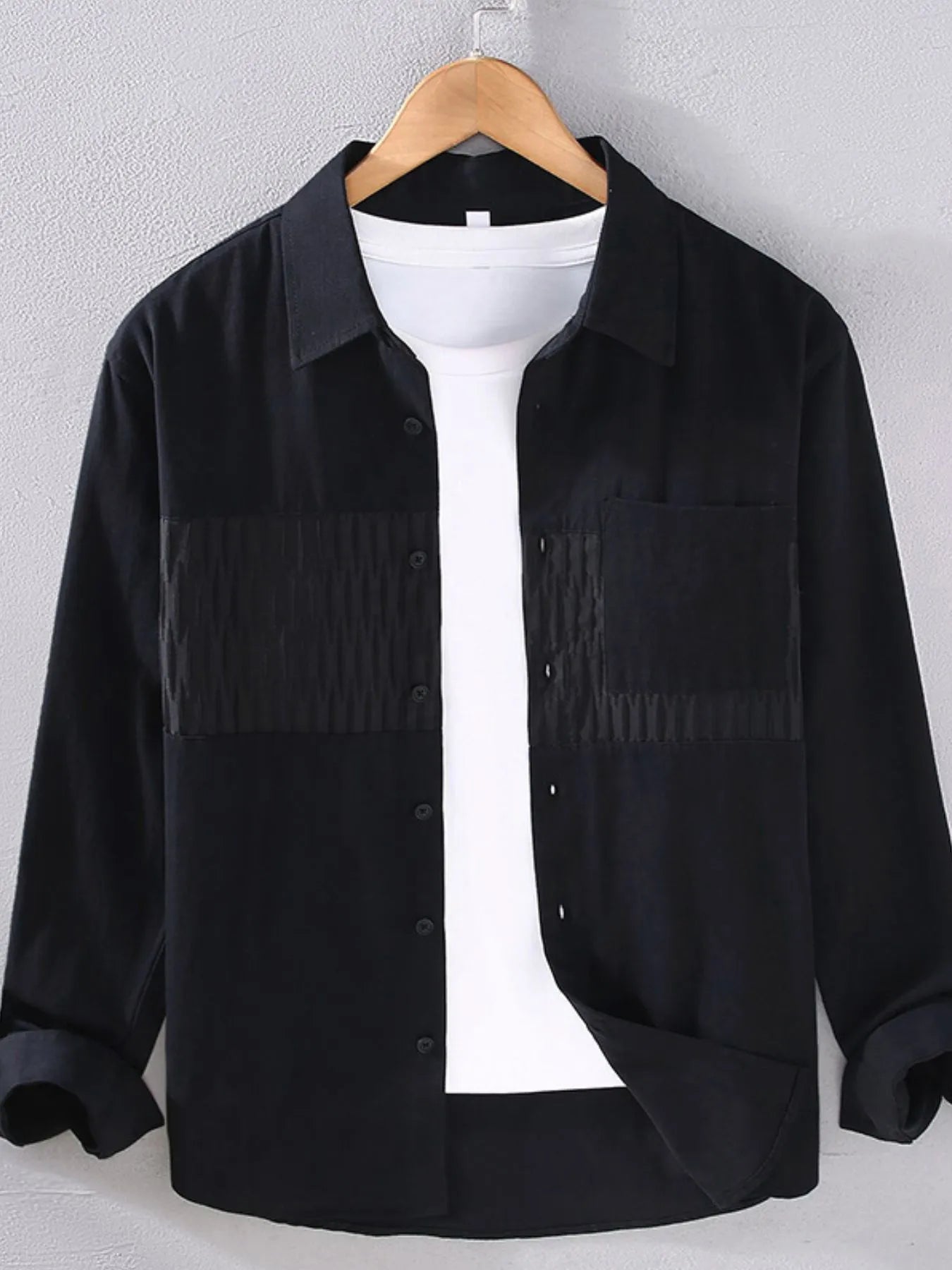 Men's Plus Size Button Up Long Sleeve Shirt - cas7m