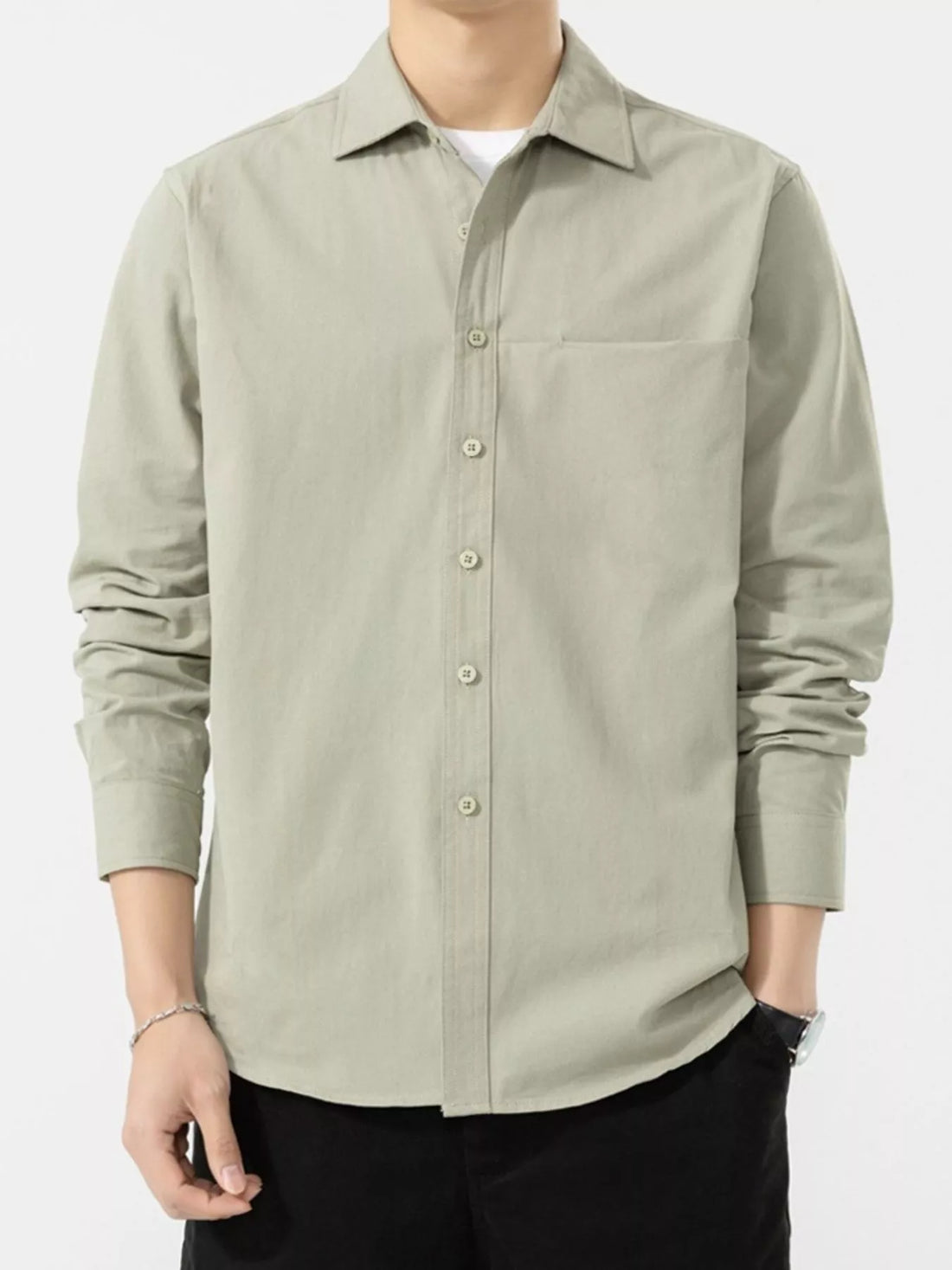 Men's Plus Size Button Up Long Sleeve Shirt - cas7m