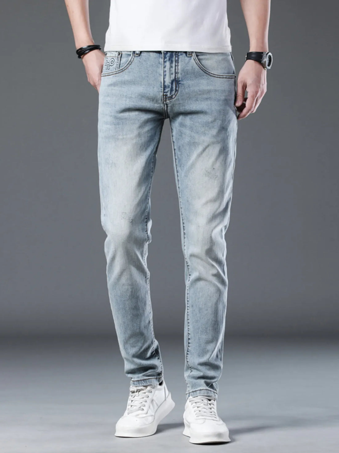 Men's Washed Stretch Slim-Fit Jeans - Cotton Blend - cas7m