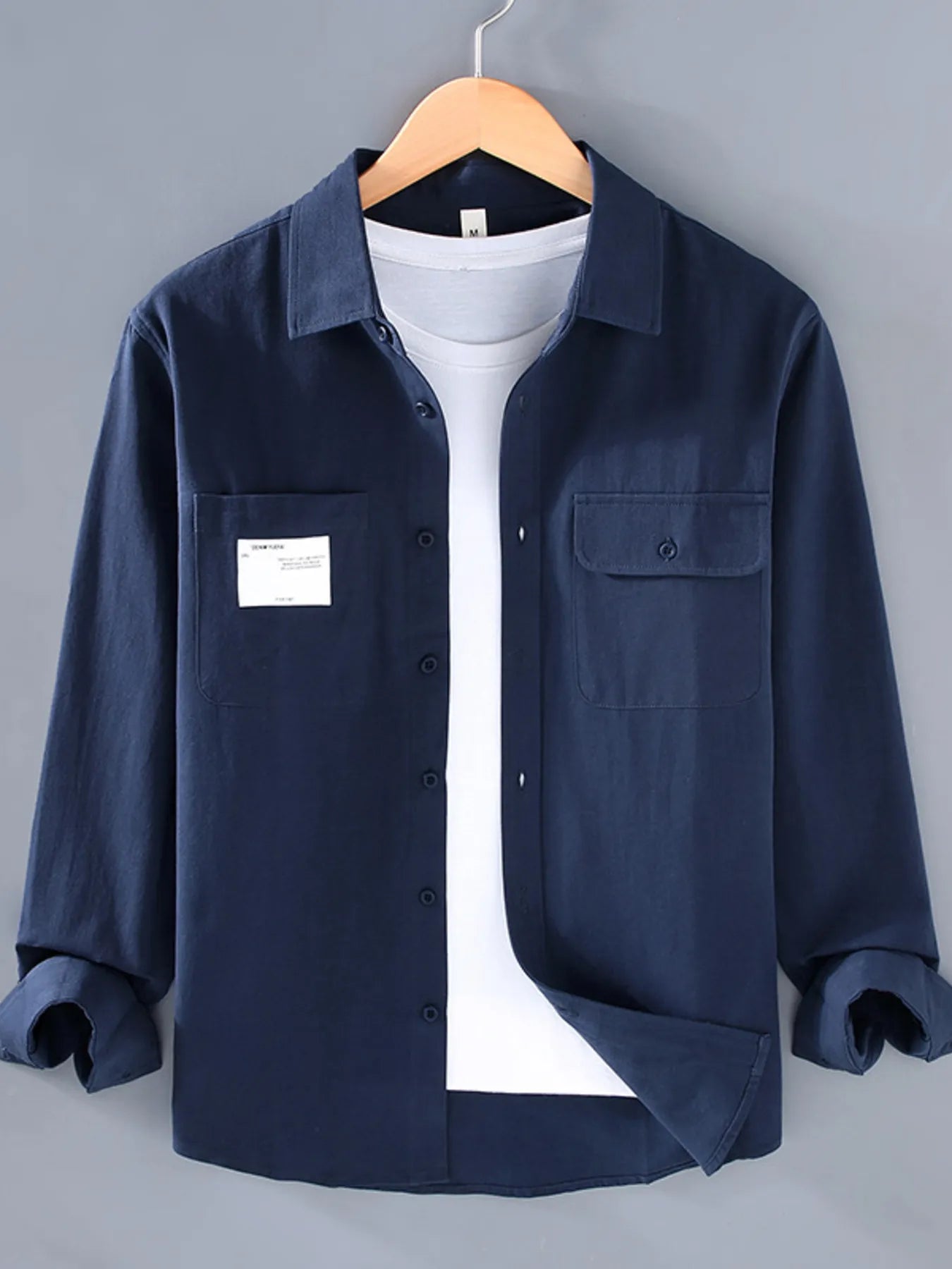 Men's Plus Size Button Up Long Sleeve Shirt - cas7m