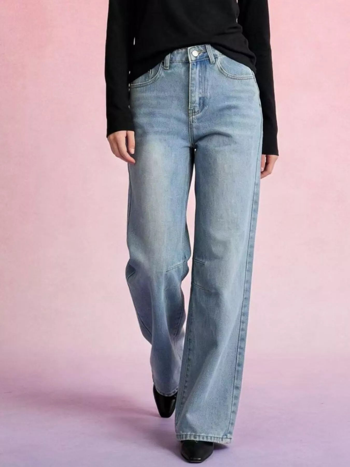 Wide Leg Wash Jeans - cas7m