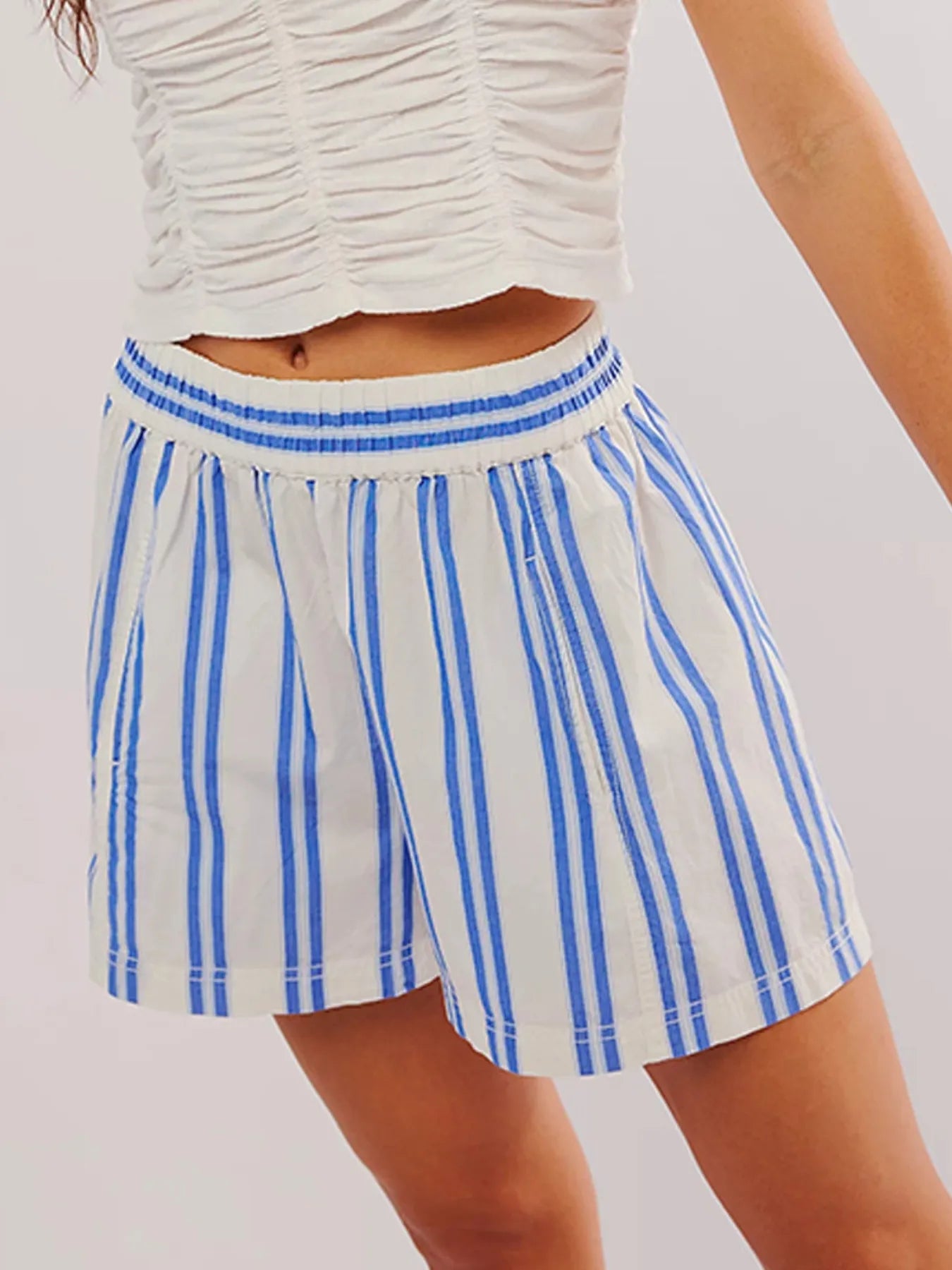 Striped High-Waist Linen Blend Summer Shorts - cas7m