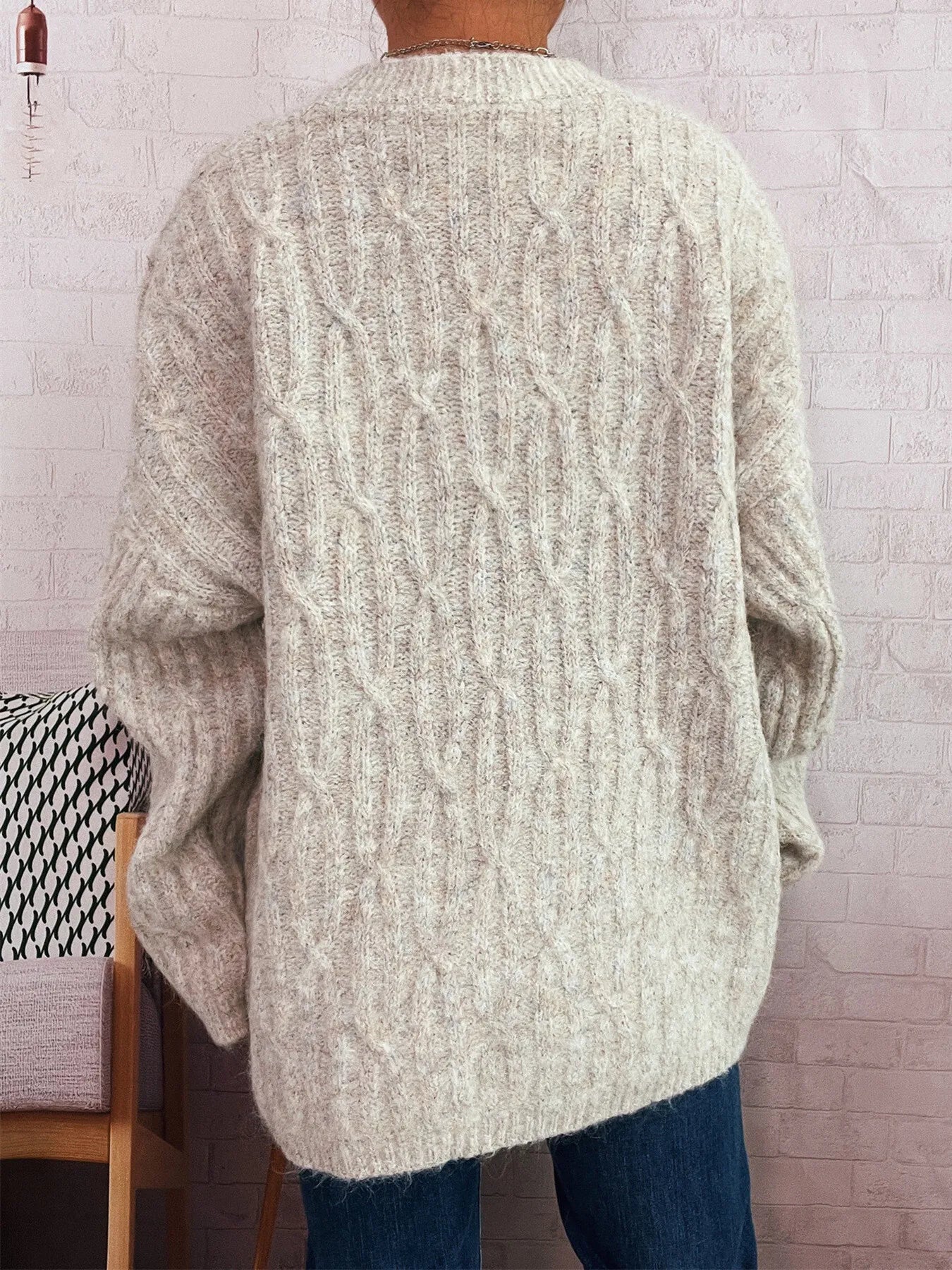 Cable Knit Button-Up Cardigan - cas7m