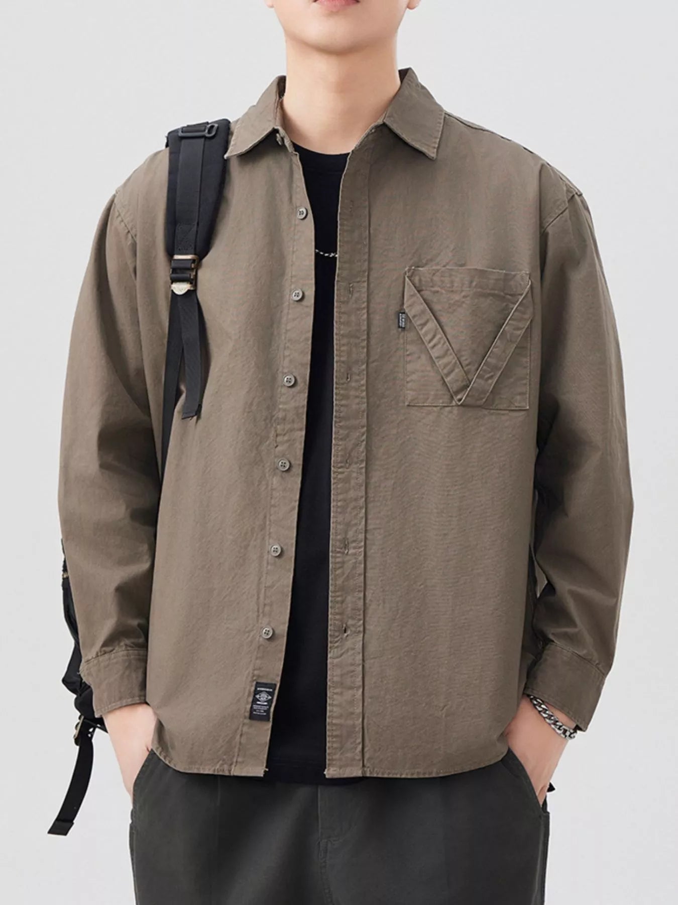 Men's Plus Size Button Up Long Sleeve Shirt - cas7m