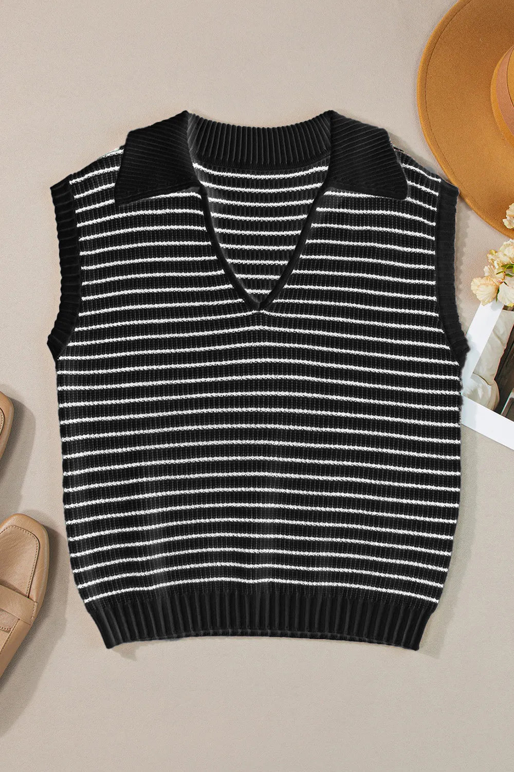 Striped Collared Neck Tank - cas7m