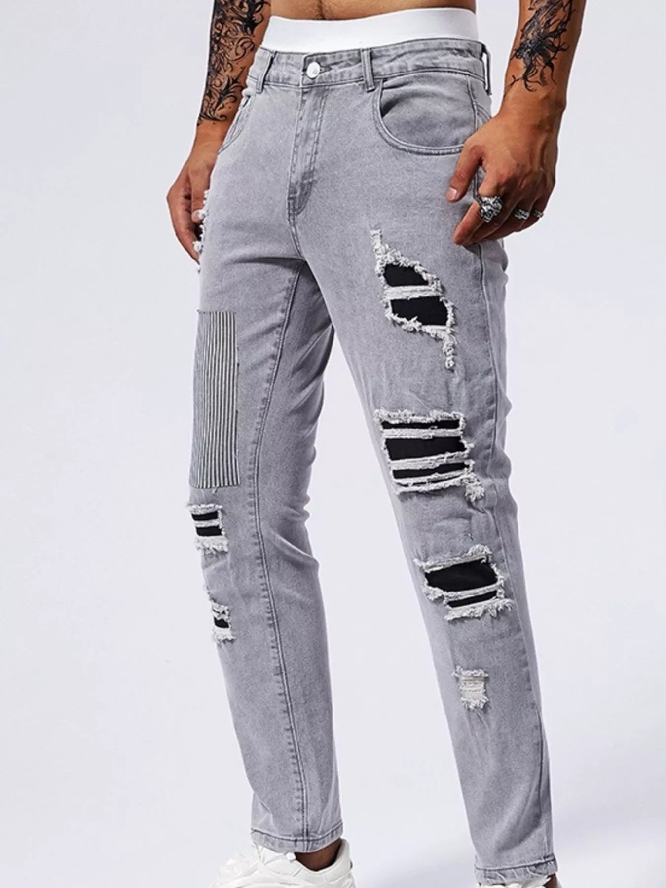 Men's Distressed Slim Fit Jeans - cas7m