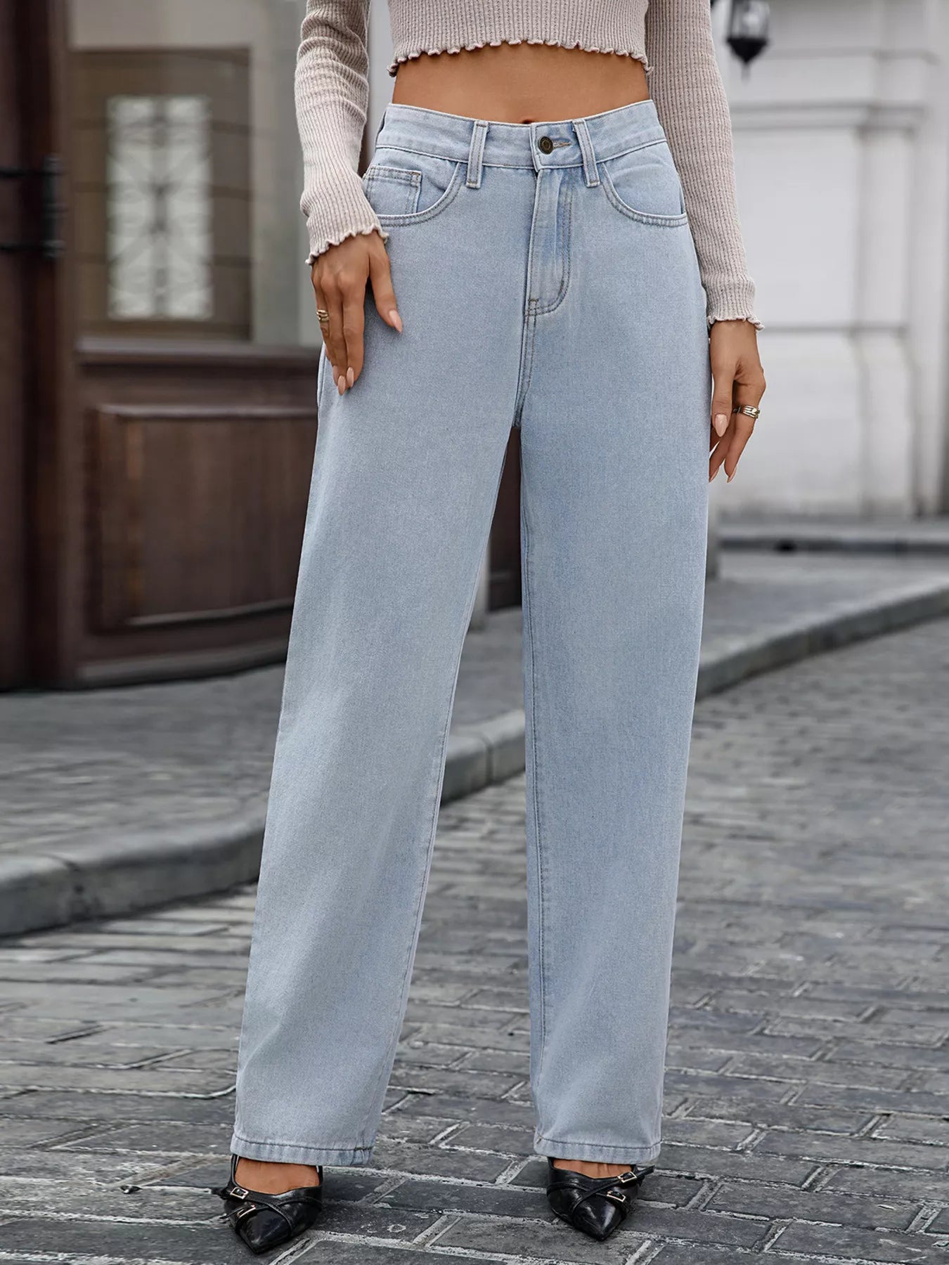 High Waisted Wide Leg Jeans - cas7m