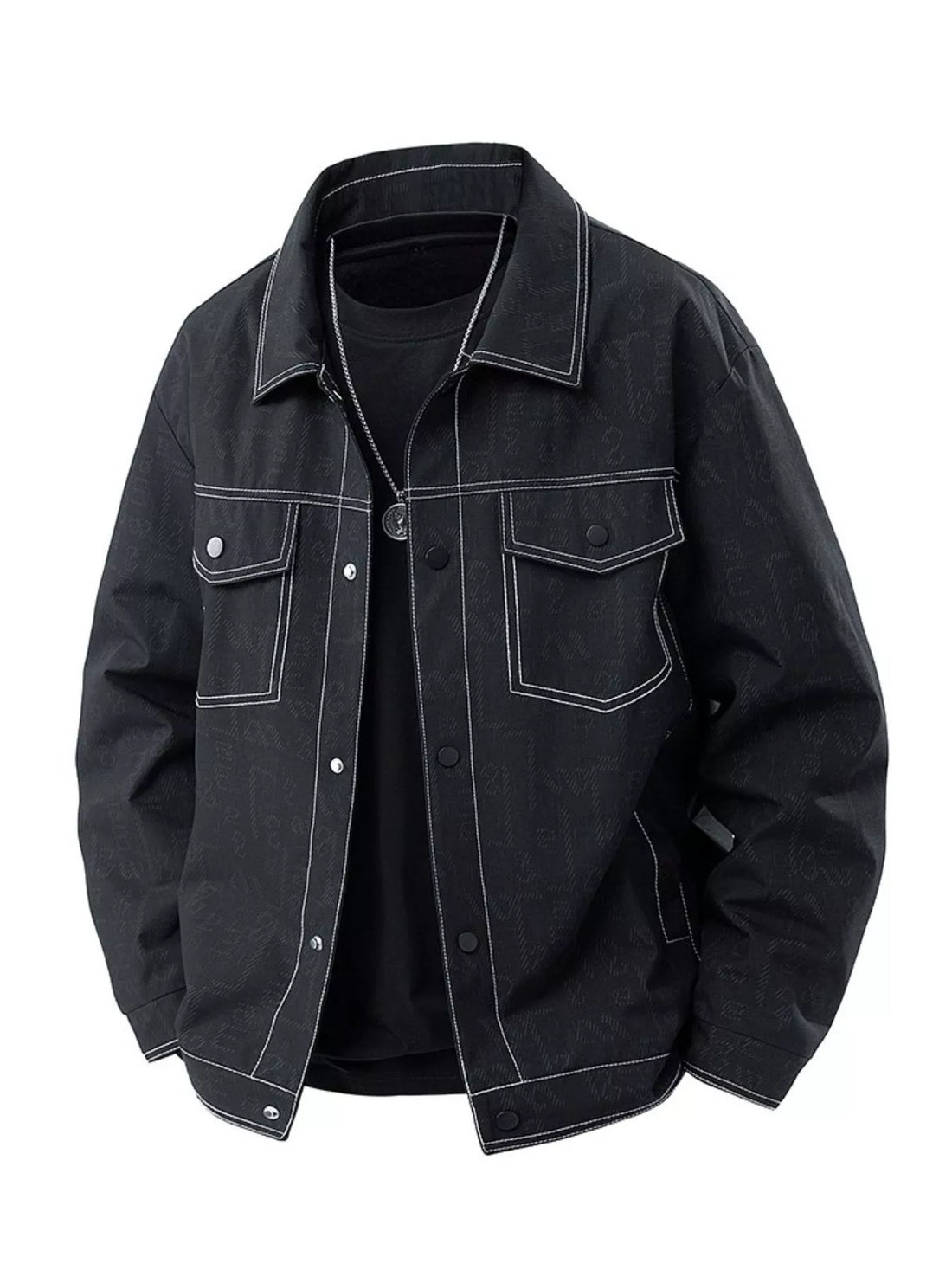 Men's Plus Size Snap Down Casual Denim Jacket - cas7m