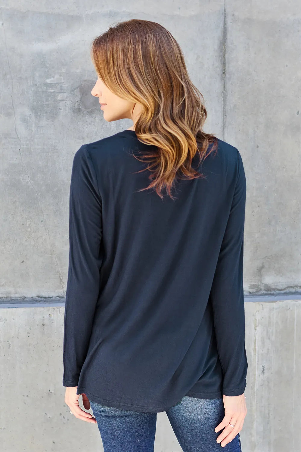 Basic Bae Full Size V-Neck Long Sleeve Top - cas7m