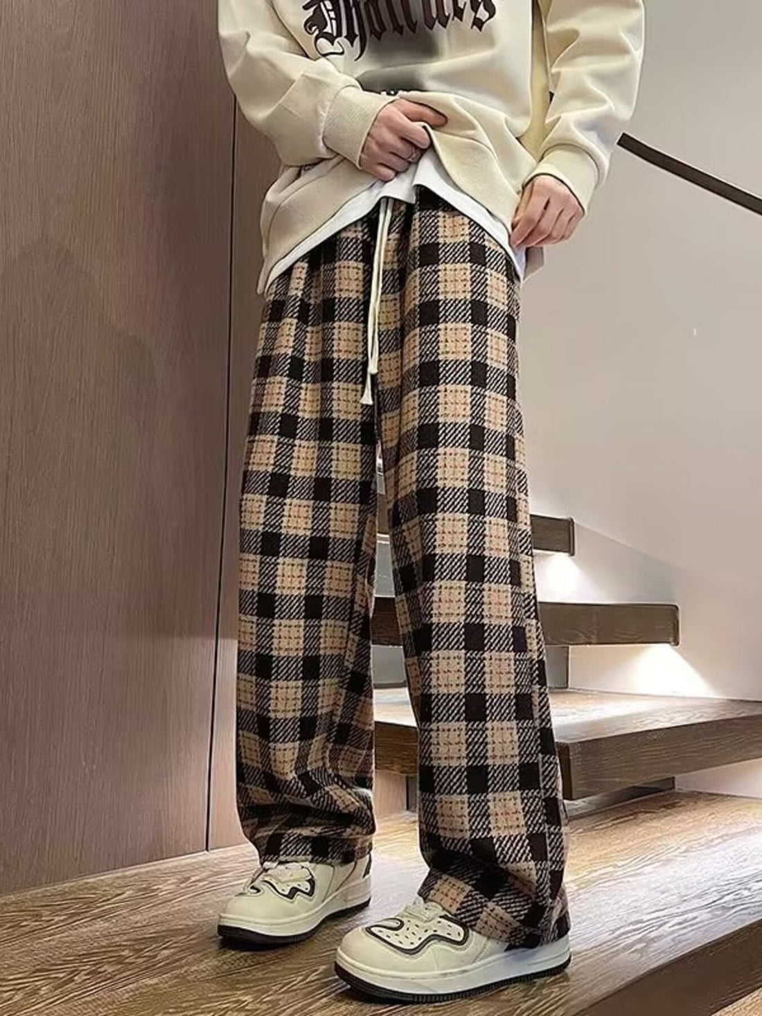 Men's Plus Size Vintage Plaid Wide Leg Pants - cas7m