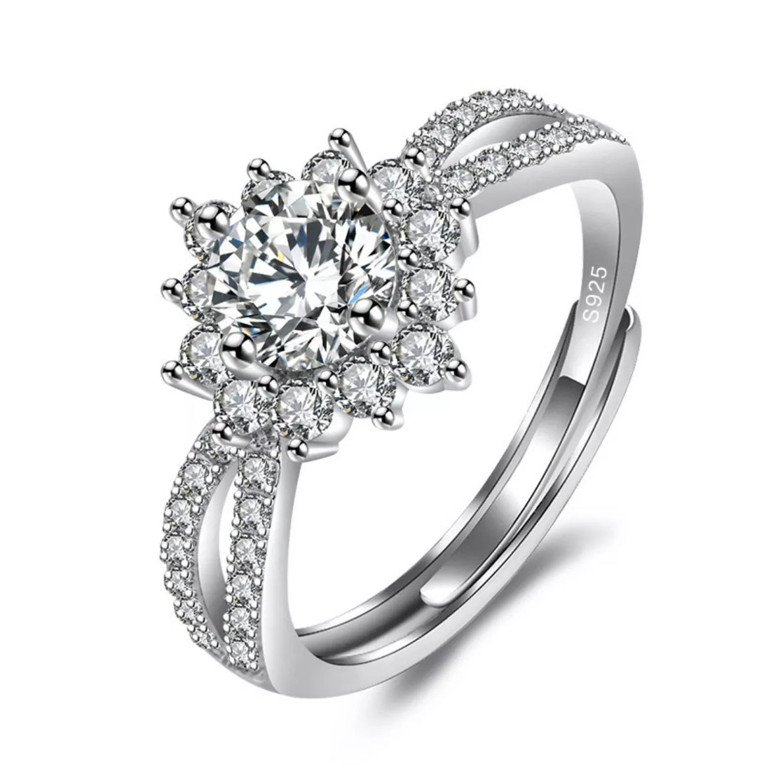 1 Carat Moissanite 925 Sterling Silver Flower Ring - cas7m