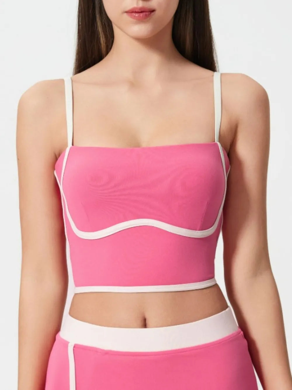 Millennia Contrast Trim Square Neck Active Cami with Detachable Chest Pads - cas7m