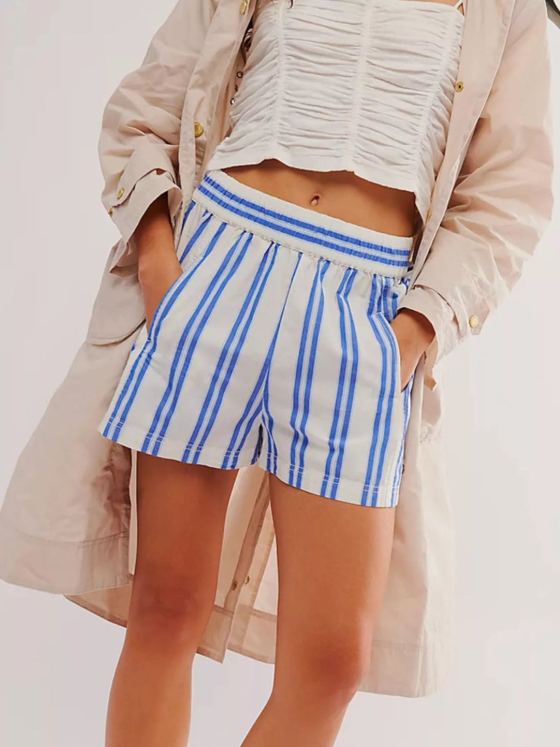 Striped Elastic Waist Casual Shorts - cas7m