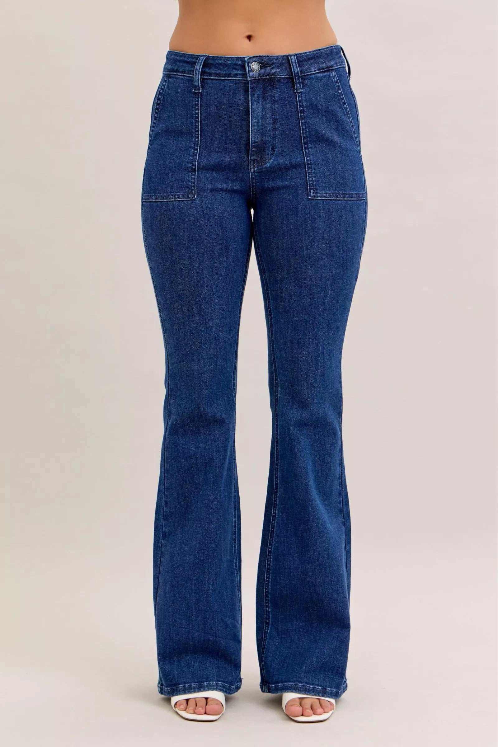 Judy Blue High Waist Flare Jeans with Front Patch Pockets - cas7m