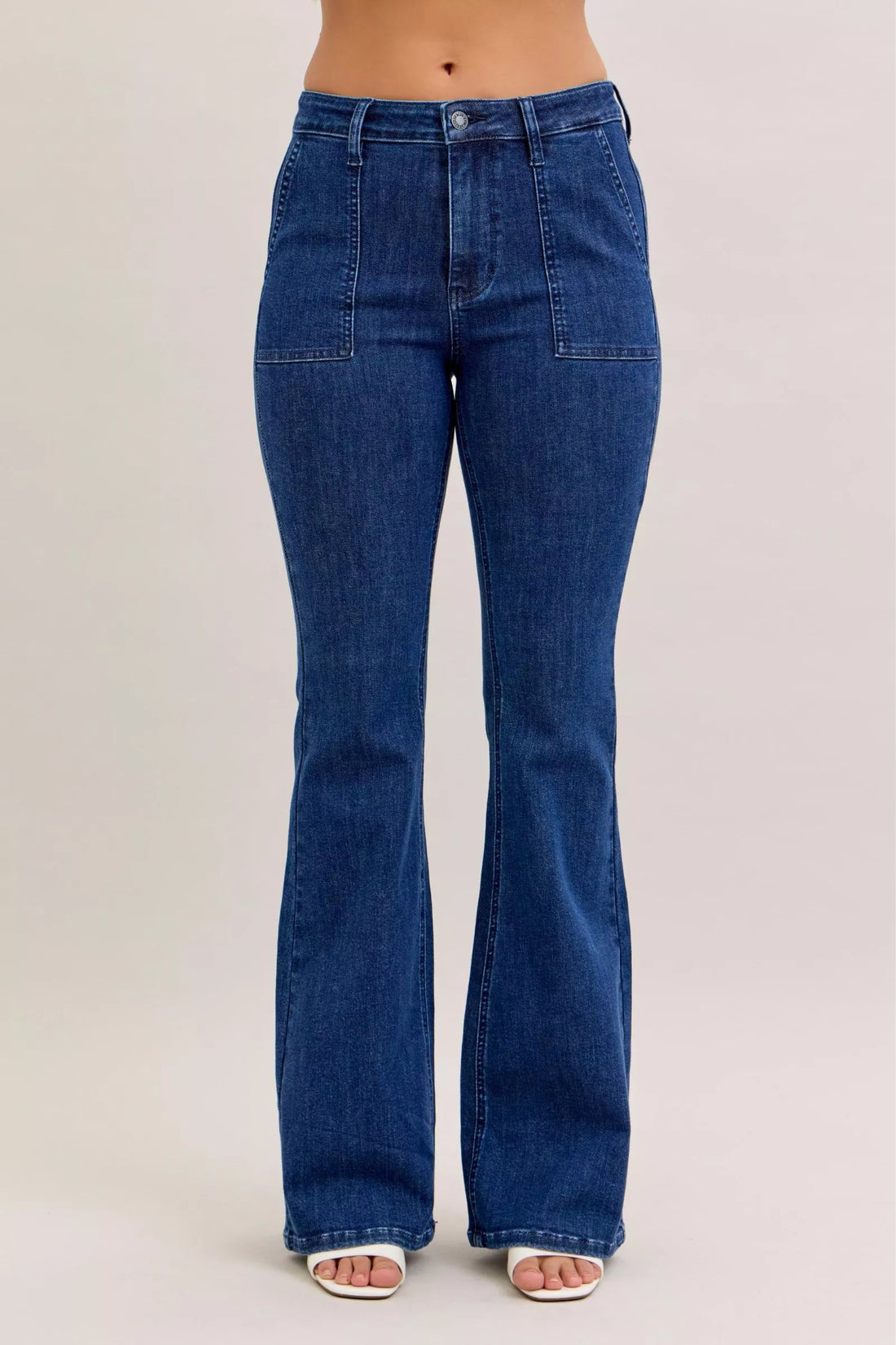 Judy Blue High Waist Flare Jeans with Front Patch Pockets - cas7m