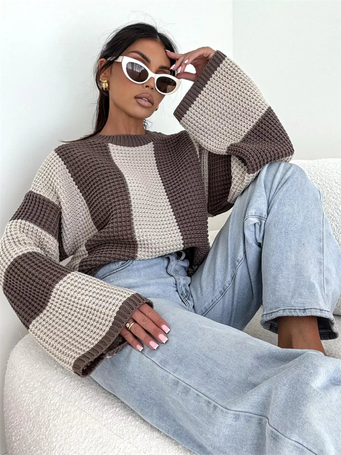 Color Block Long Sleeve Sweater - cas7m