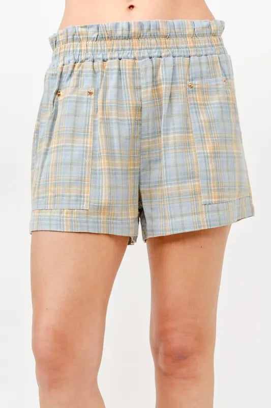 And The Why Plaid Print Smocked Detail Casual Shorts - cas7m