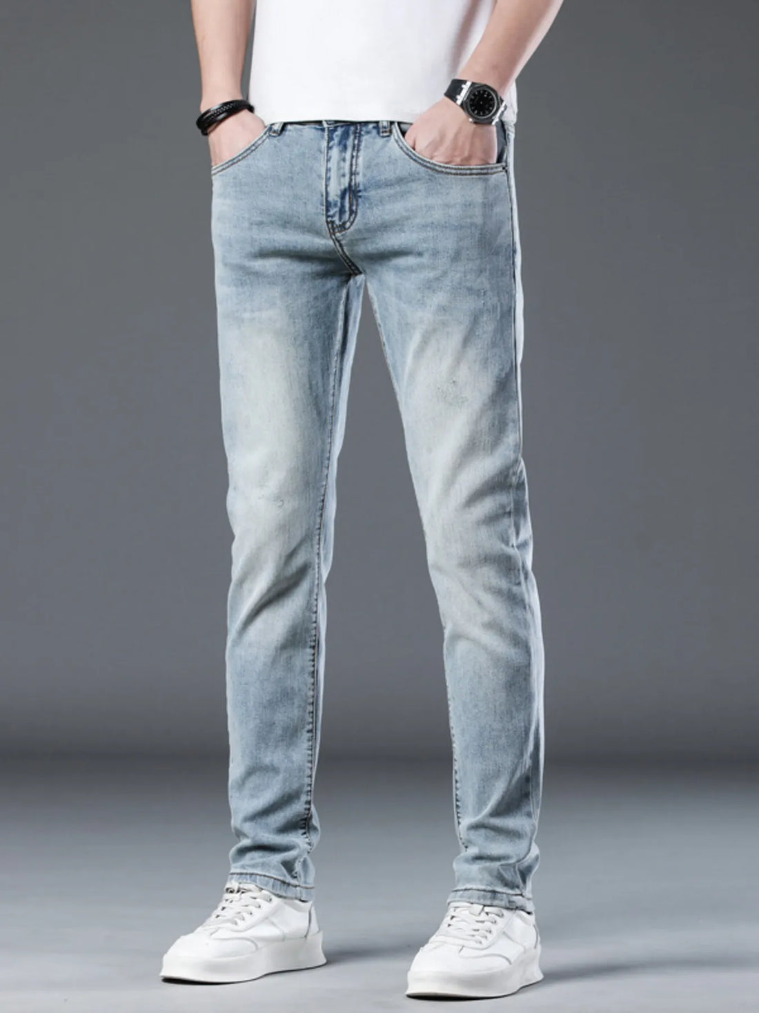 Men's Washed Stretch Slim-Fit Jeans - Cotton Blend - cas7m