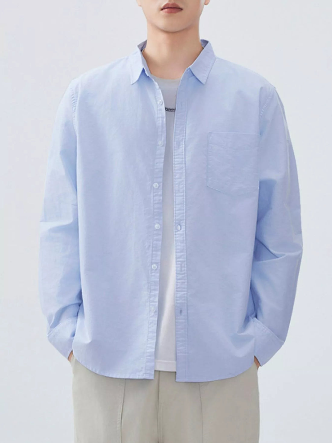 Men's Plus Size Button Up Long Sleeve Shirt - cas7m