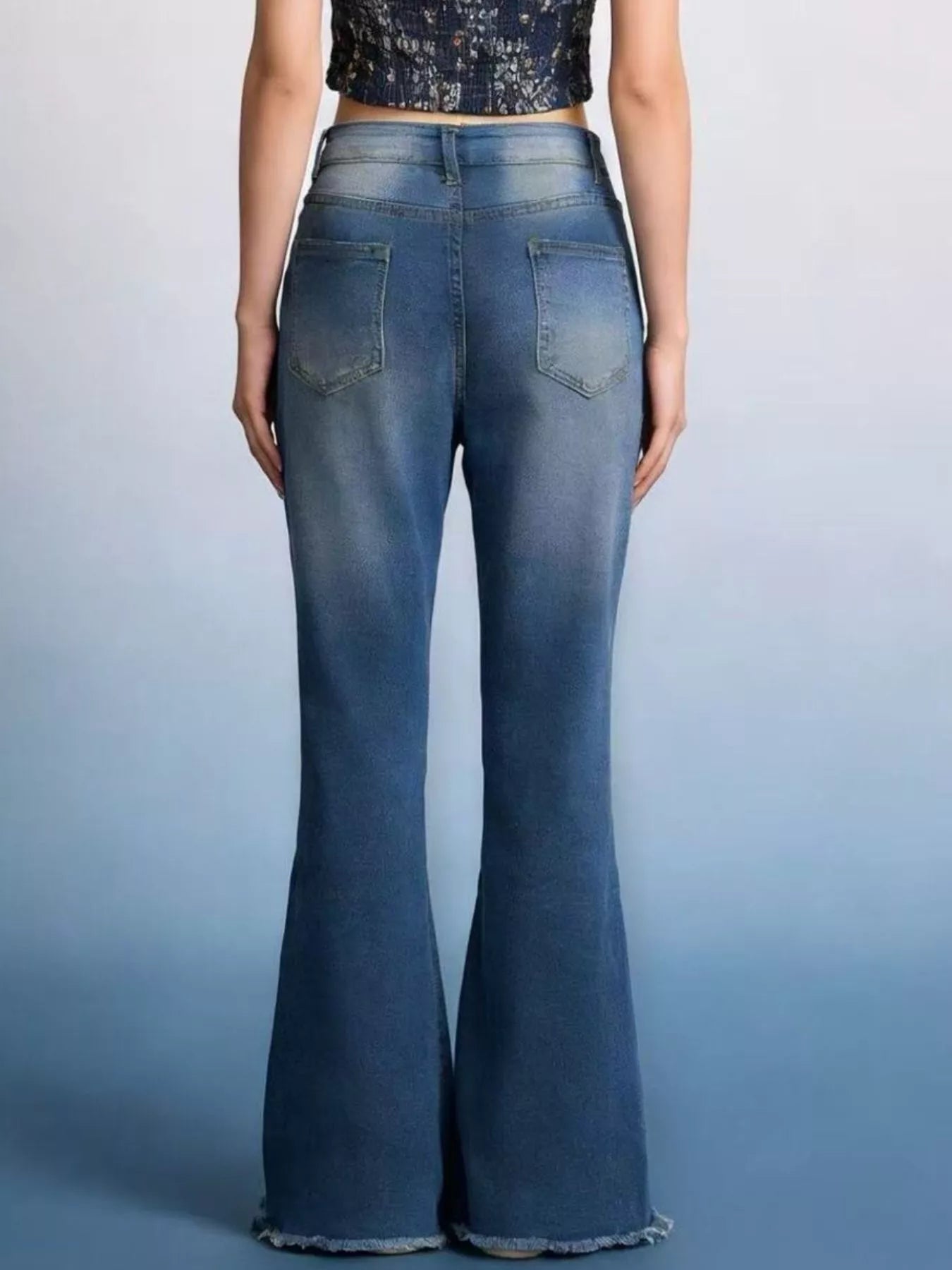 Raw Hem High-Waisted Flare Jeans - cas7m