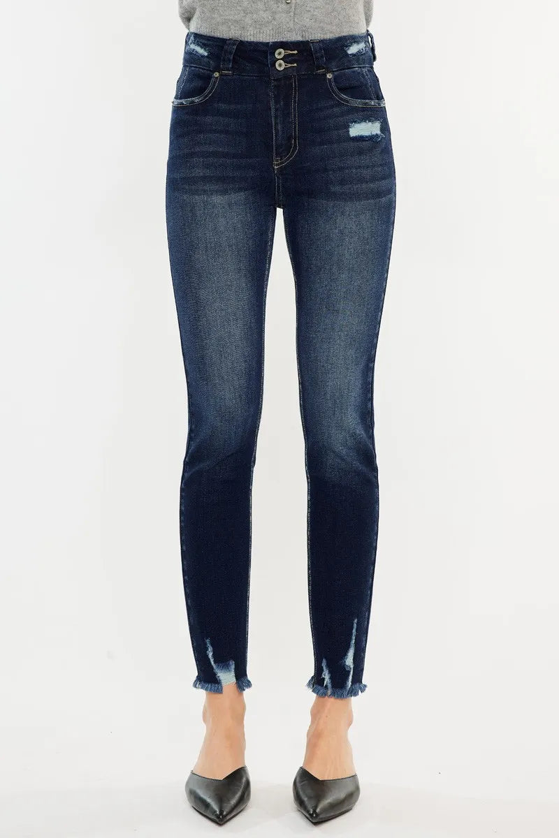 Kancan Full Size Cat's Whiskers Raw Hem High Waist Jeans - cas7m