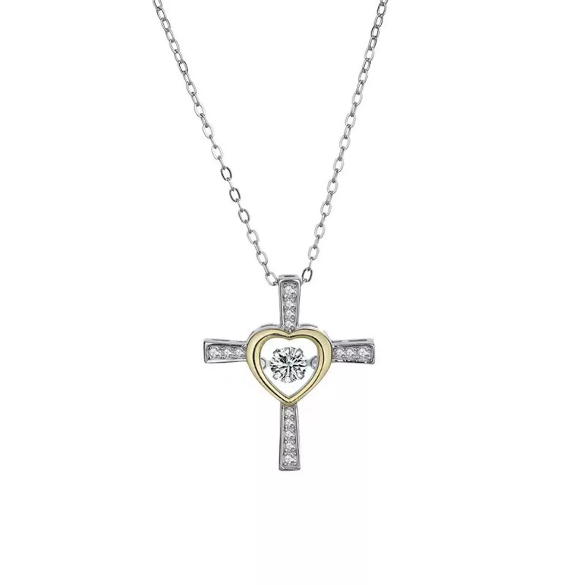 925 Sterling Silver Heart Cross Necklace - cas7m