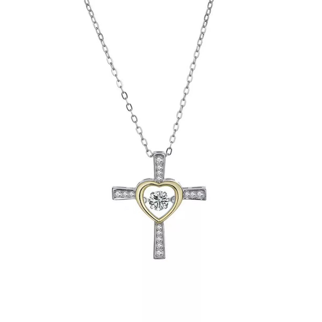 925 Sterling Silver Heart Cross Necklace - cas7m