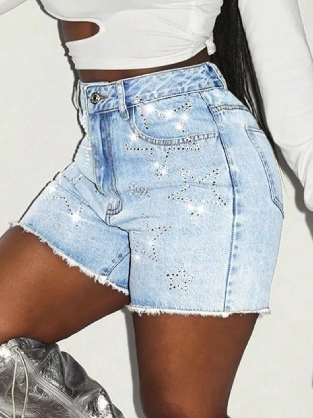 Star Raw Hem Denim Shorts - cas7m