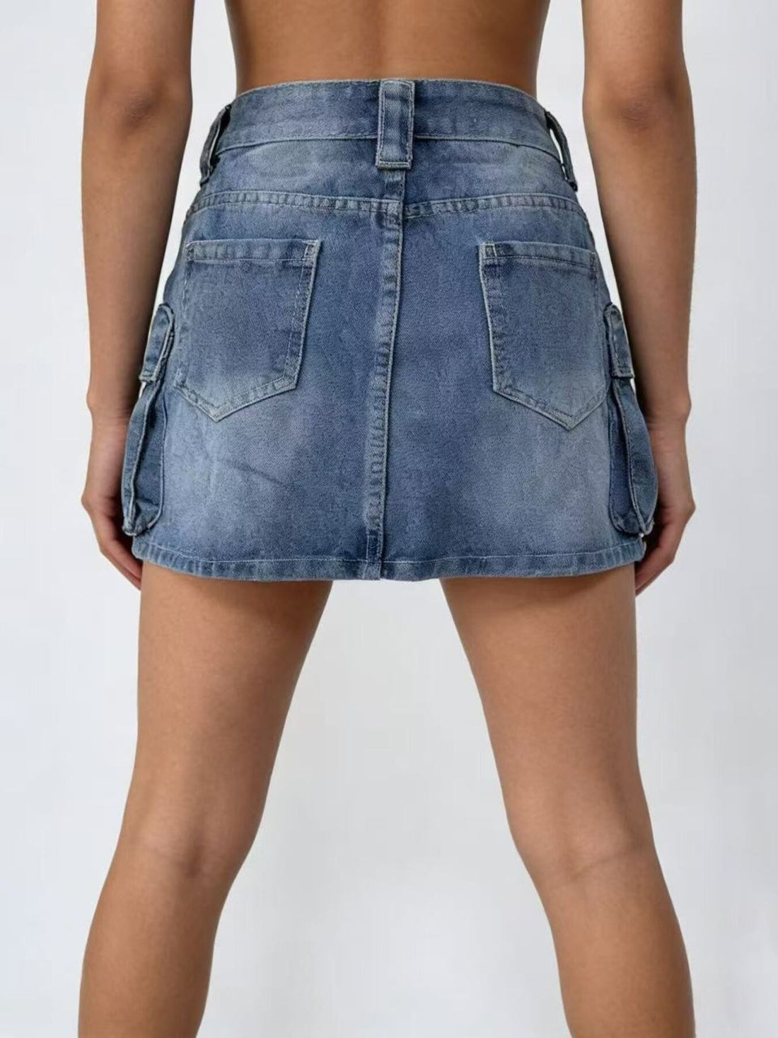 Washed Cargo Denim Skirt - cas7m
