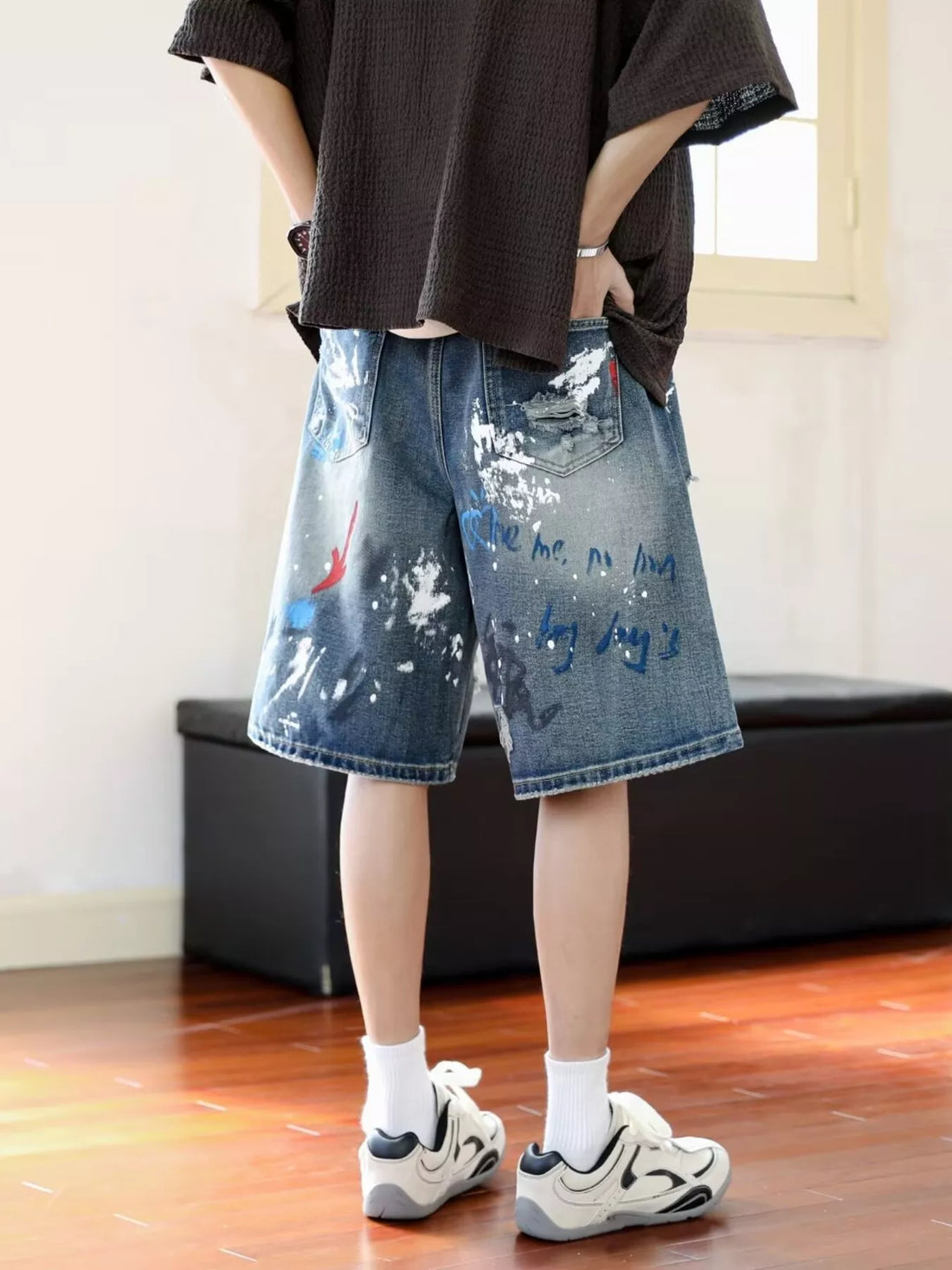 Men's Plus Size Distressed Loose Fit Denim Shorts - cas7m