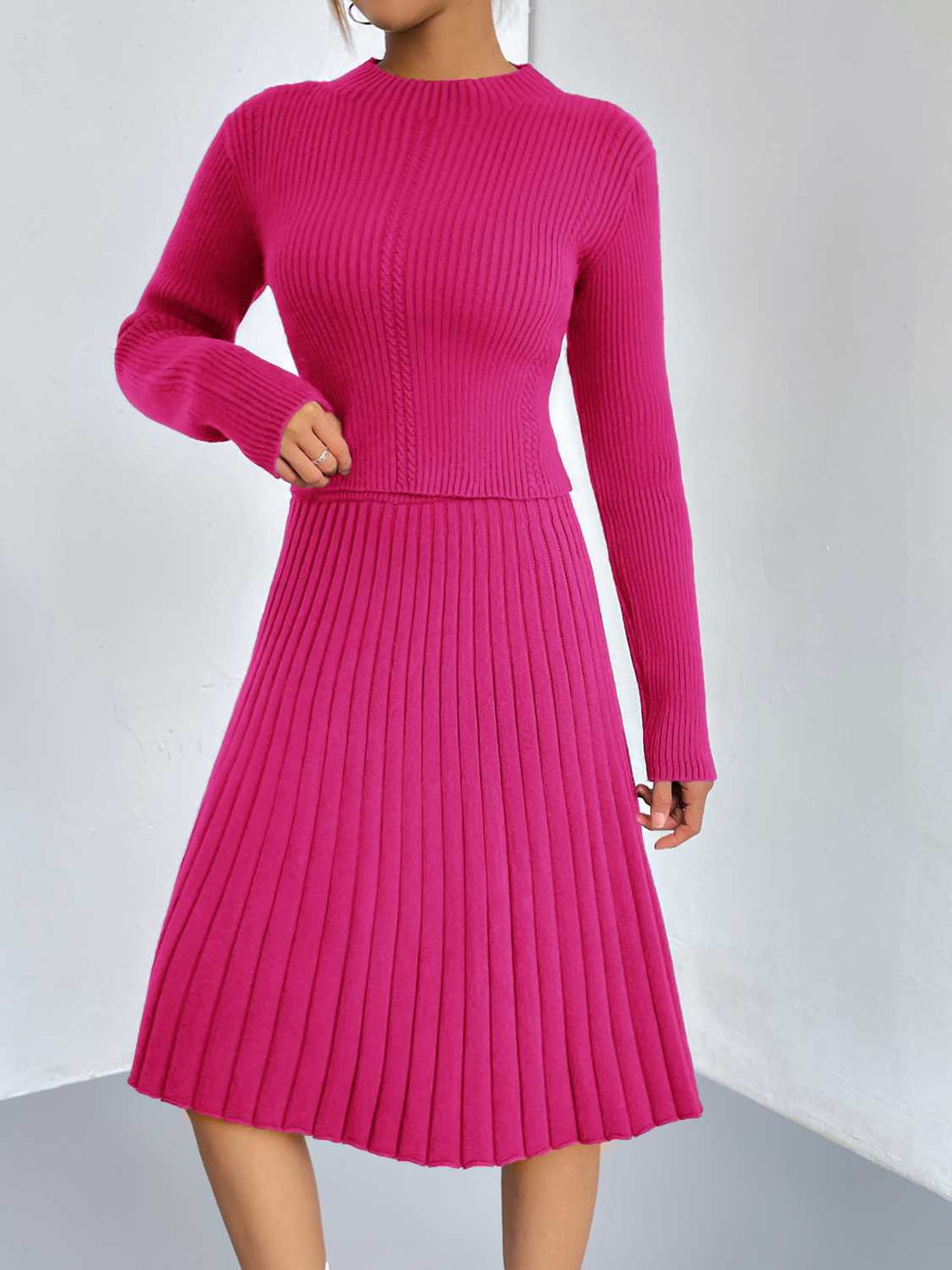 Rib-Knit Sweater and Skirt Set - cas7m