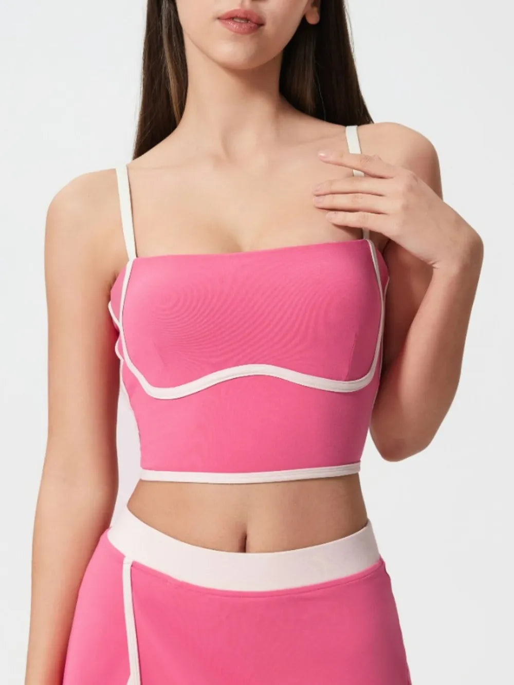 Millennia Contrast Trim Square Neck Active Cami with Detachable Chest Pads - cas7m