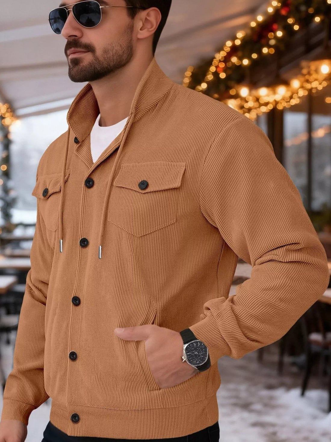 Men's Full Size Casual Corduroy Button-Down Jacket Plus Size - cas7m