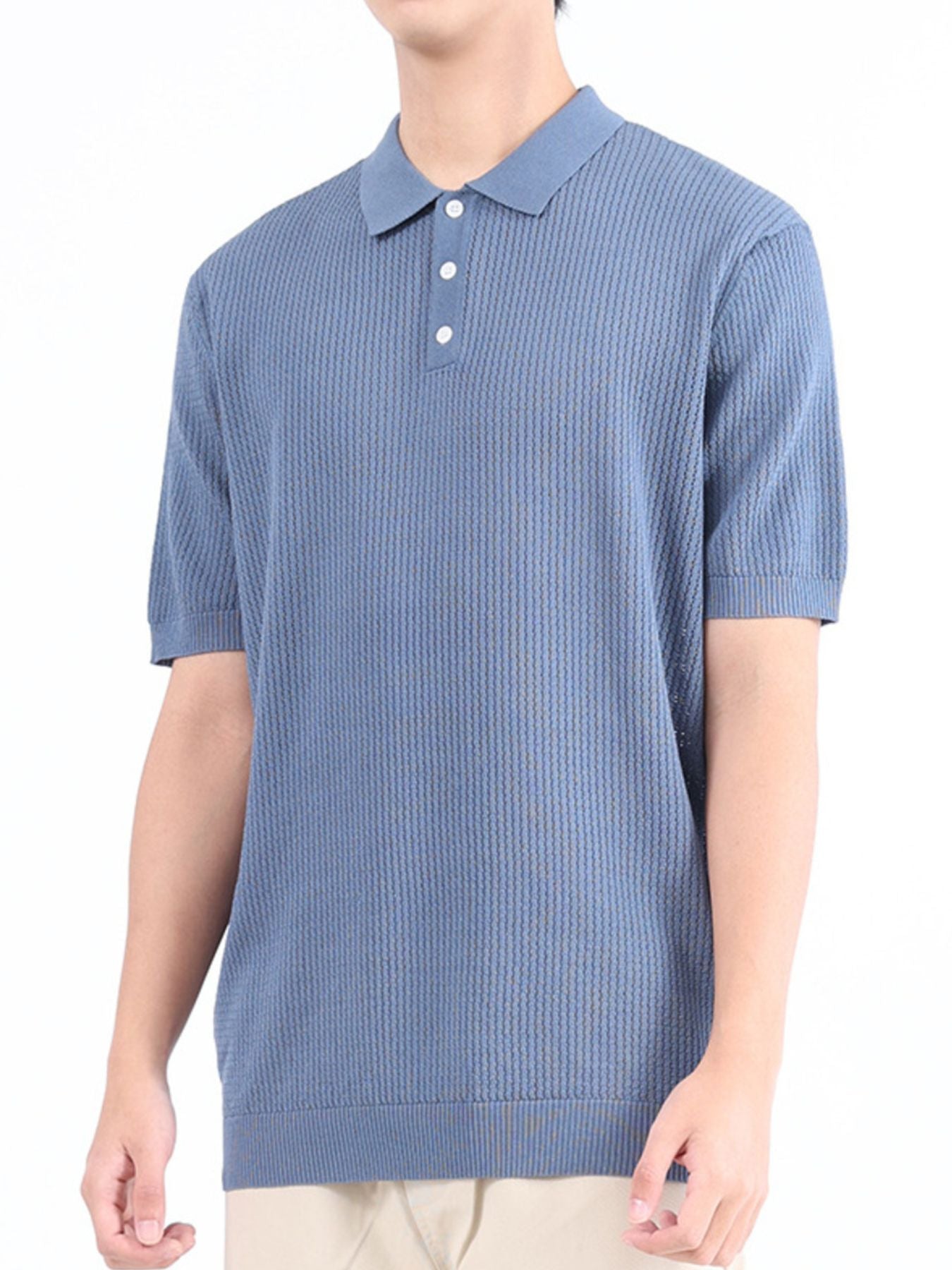 Men's Plus Size Textured Knit Short Sleeve Polo Shirt - cas7m