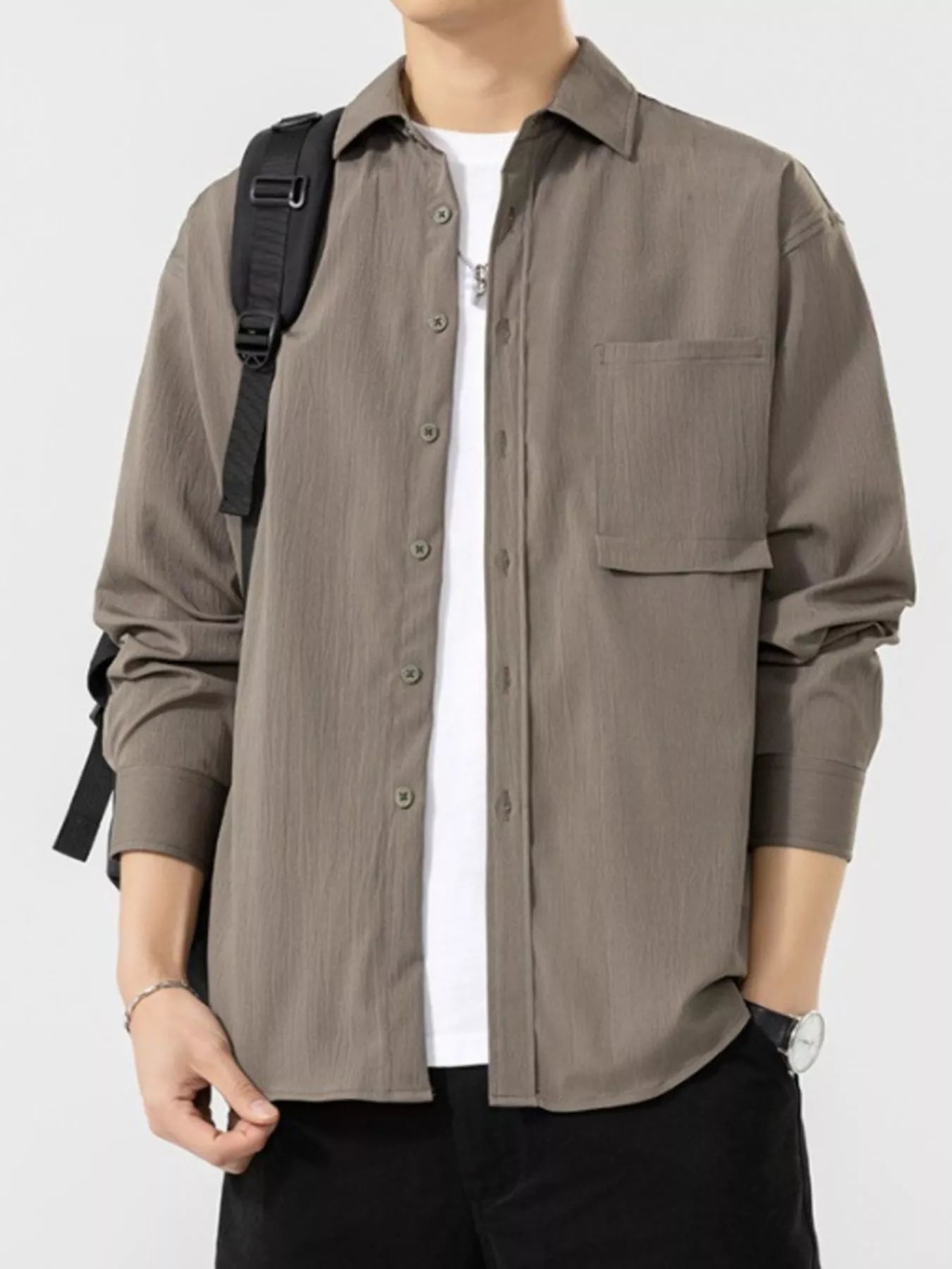 Men's Plus Size Button Up Long Sleeve Shirt - cas7m