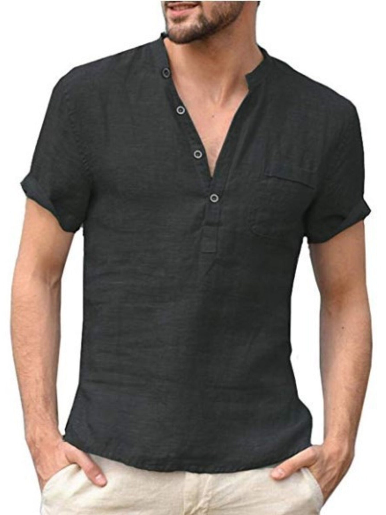 Men's Full Size Casual Solid Color Button Detail Shirt Plus Size - cas7m
