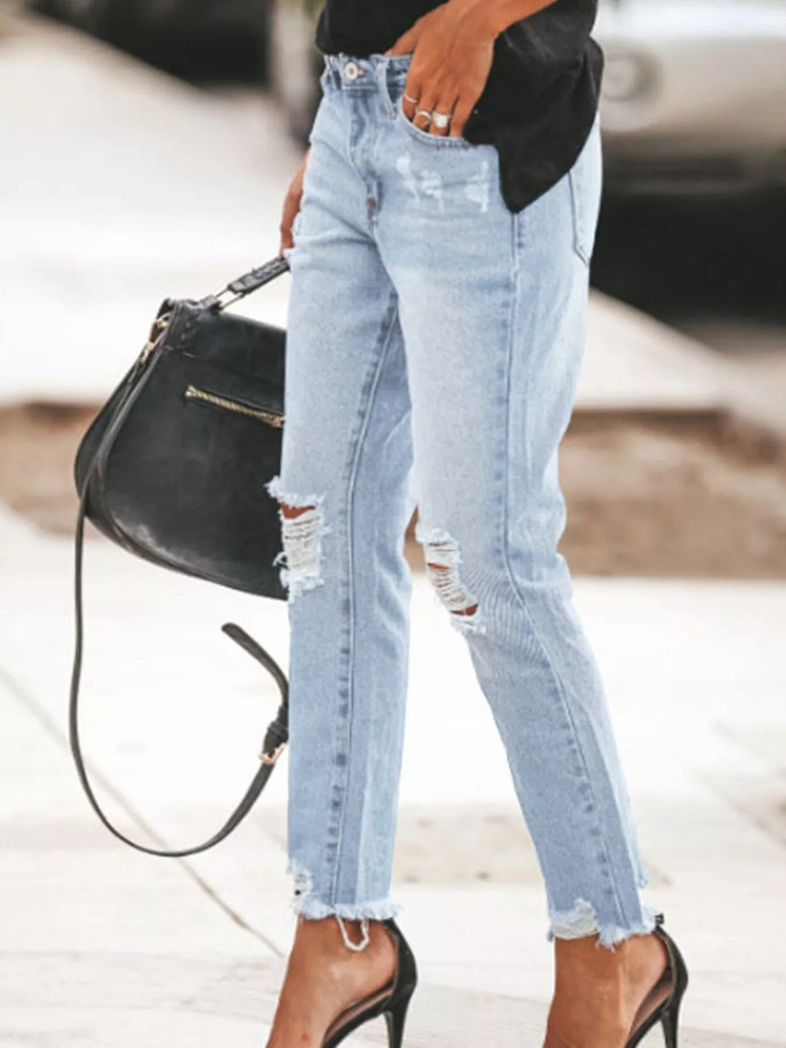Distressed Wash Ankle Jeans - cas7m