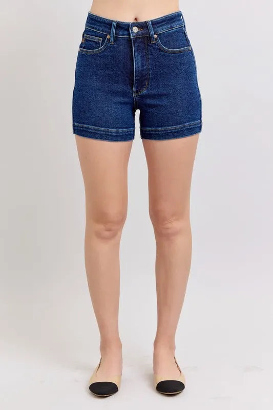 Judy Blue Full Size High Waist Tummy Control Denim Shorts Plus Size - cas7m