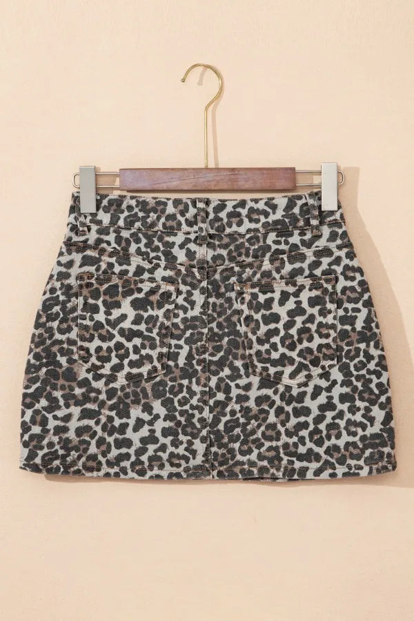 Leopard Denim Mini Skirt - cas7m