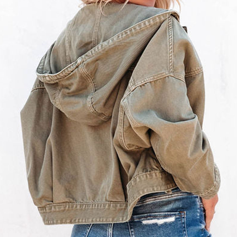 Hooded Dropped Shoulder Denim Jacket - cas7m