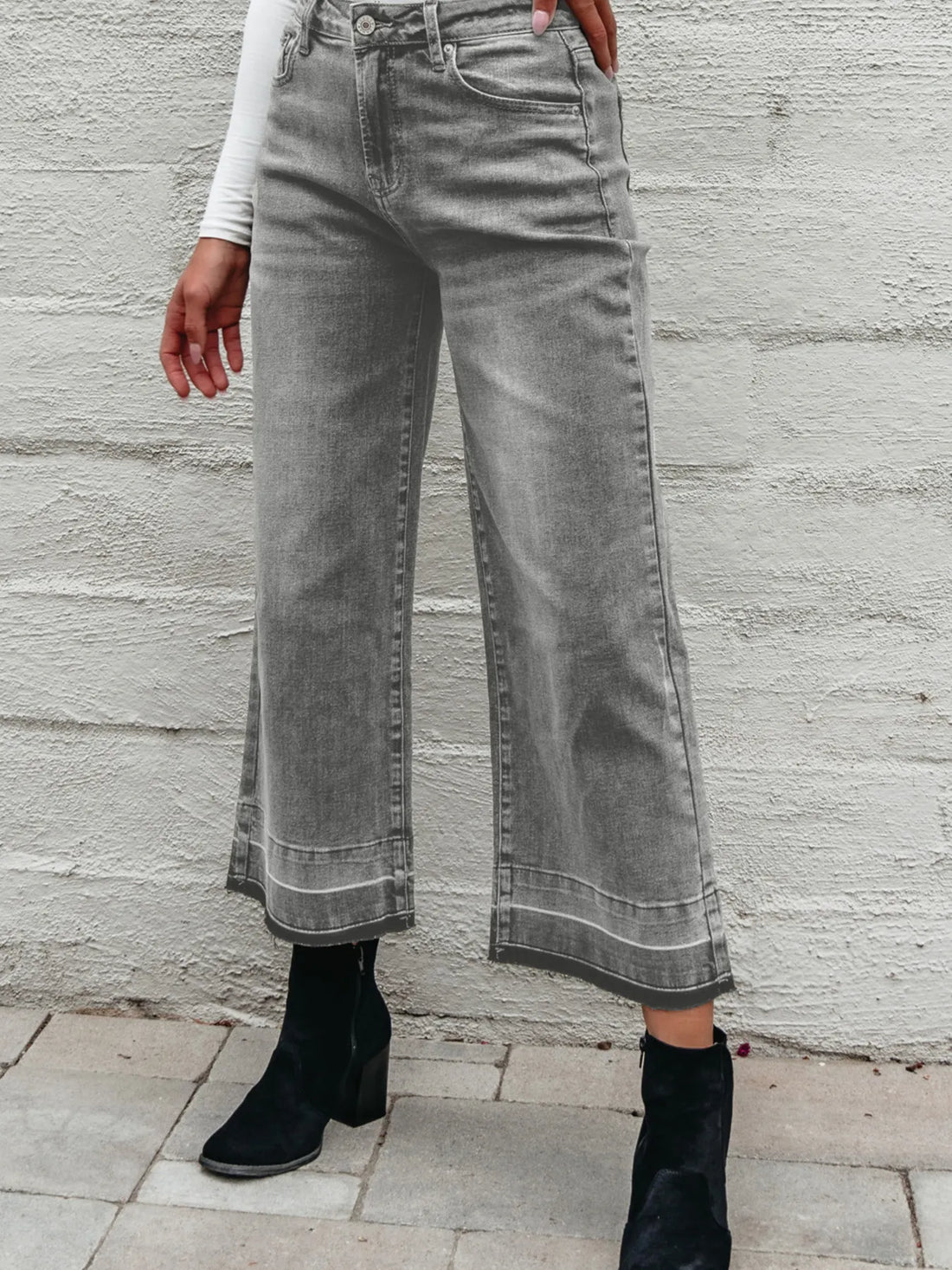 High Waist Wide Leg Washed Jeans - cas7m